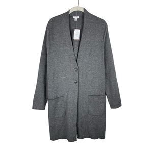 NWT J Jill Long Sweater Jacket Size LP Dark Gray Knit Cardigan Button Up Pockets